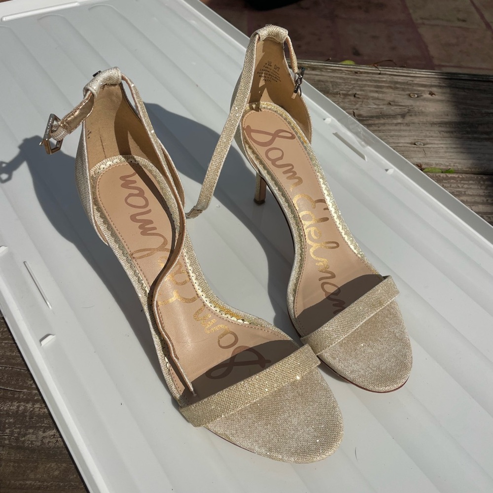 Sam Edelman gold sparkle strap heel